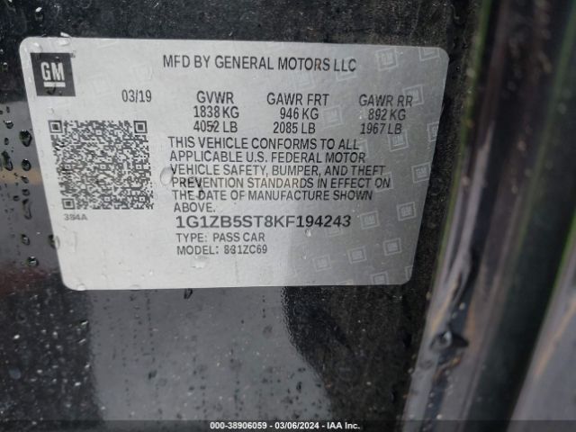 1G1ZB5ST8KF194243 Chevrolet Malibu 1ls