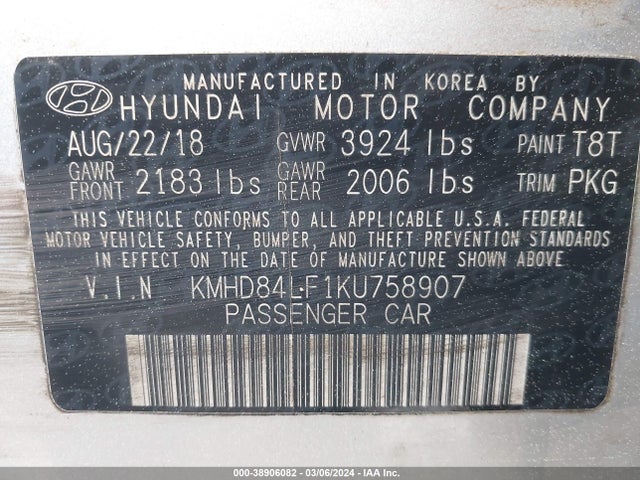 Hyundai ELANTRA SEL 2019 KMHD84LF1KU758907 Image 9