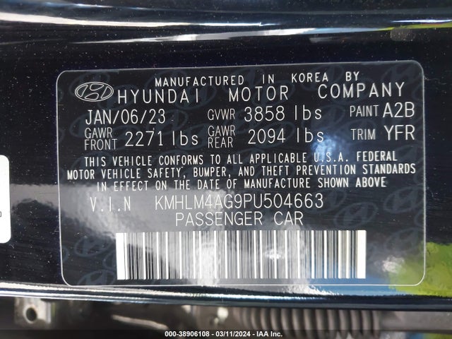Hyundai ELANTRA SEL 2023 KMHLM4AG9PU504663 Image 9