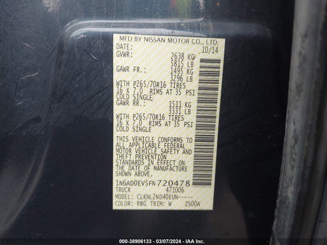 Nissan Frontier Sv 2015 1N6AD0EV5FN720478 Image 9