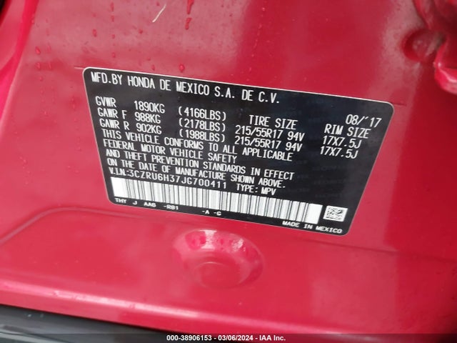 Honda HR-V LX 2018 3CZRU6H37JG700411 Image 9