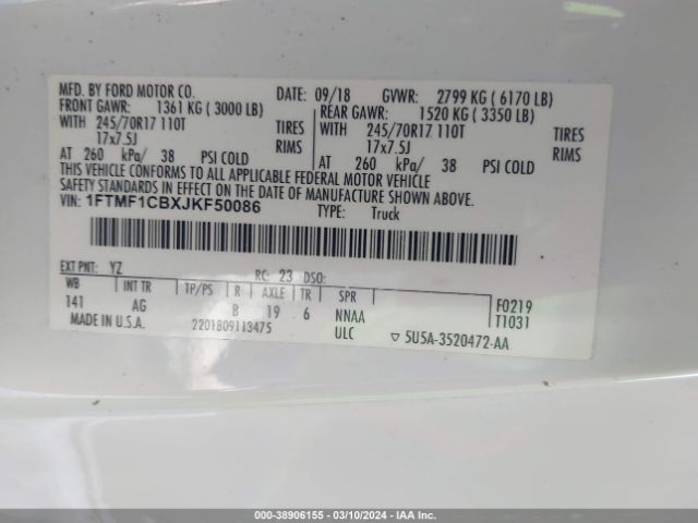 1FTMF1CBXJKF50086 Ford F-150 Xl