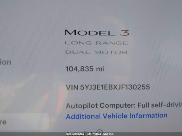 5YJ3E1EBXJF130255 Tesla Model 3 Long Range/performance