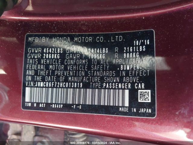 JHMCR6F72HC013819 Honda Accord Hybrid Touring