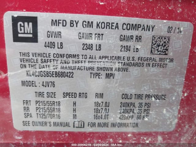 KL4CJGSB5EB680422 Buick Encore Leather