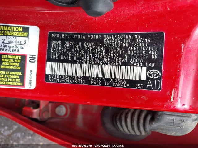 Toyota Corolla S Plus 2016 2T1BURHE7GC706559 Image 9
