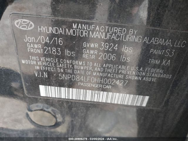 5NPD84LF0HH002427 Hyundai ELANTRA SE