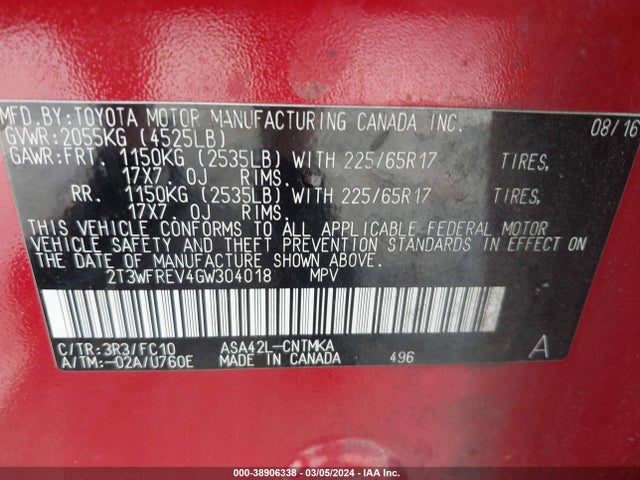 Toyota Rav4 Xle 2016 2T3WFREV4GW304018 Image 9