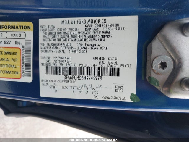 3FA6P0HD6HR245979 Ford FUSION SE