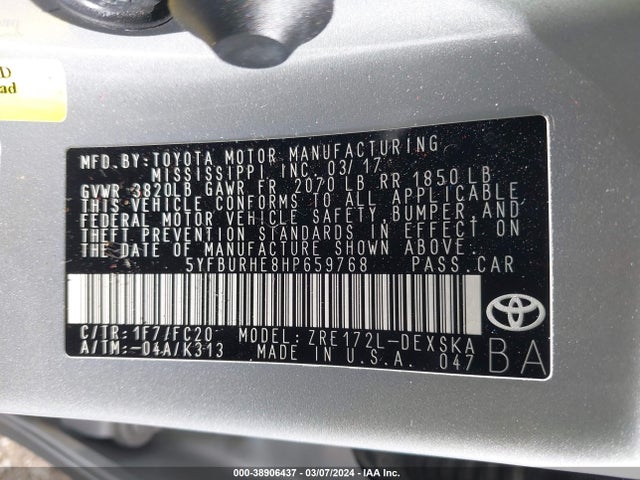 Toyota COROLLA SE 2017 5YFBURHE8HP659768 Image 9