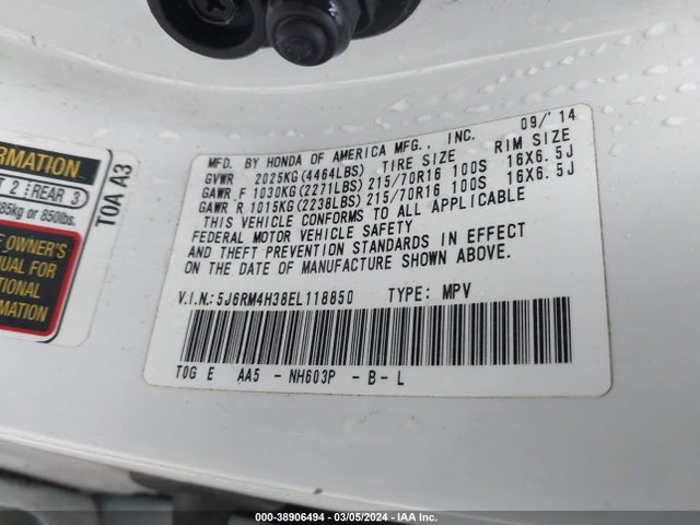Honda CR-V LX 2014 5J6RM4H38EL118850 Image 9
