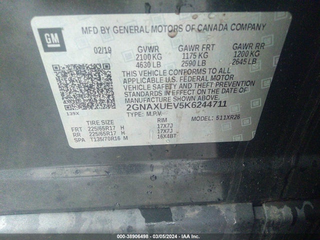 Chevrolet EQUINOX LT 2019 2GNAXUEV5K6244711 Image 9