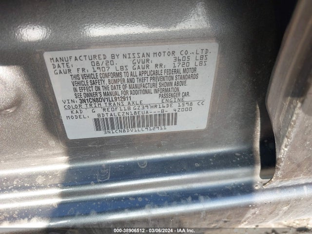 Nissan Versa S Xtronic Cvt 2020 3N1CN8DV1LL912911 Image 9
