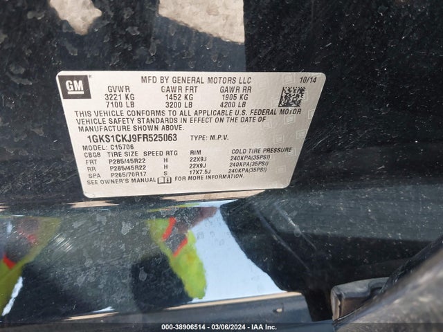 GMC YUKON DENALI 2015 1GKS1CKJ9FR525063 Image 9