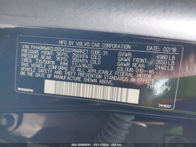 YV440MWK0J2054533 Volvo V60 Cross Country T5