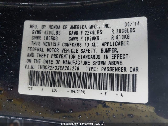 Honda ACCORD LX 2014 1HGCR2F32EA261276 Image 9