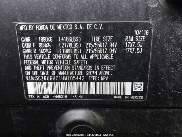 3CZRU6H71HM705442 Honda Hr-v Ex-l