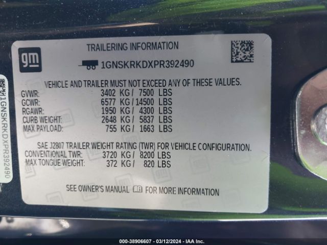 1GNSKRKDXPR392490 Chevrolet Tahoe 4wd Rst