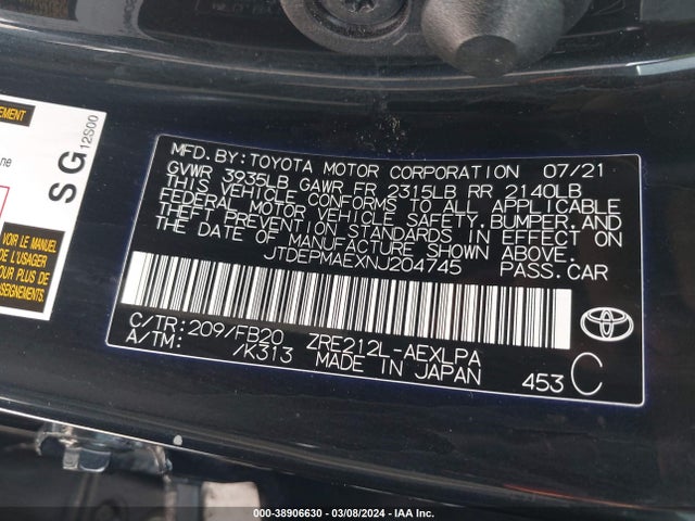 Toyota COROLLA LE 2022 JTDEPMAEXNJ204745 Image 9