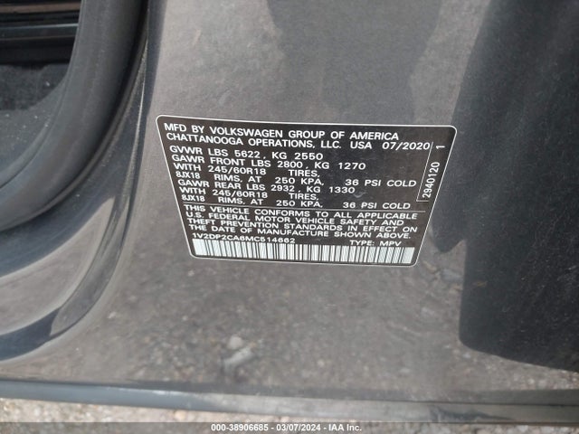1V2DP2CA6MC514662 Volkswagen Atlas 2.0t Se