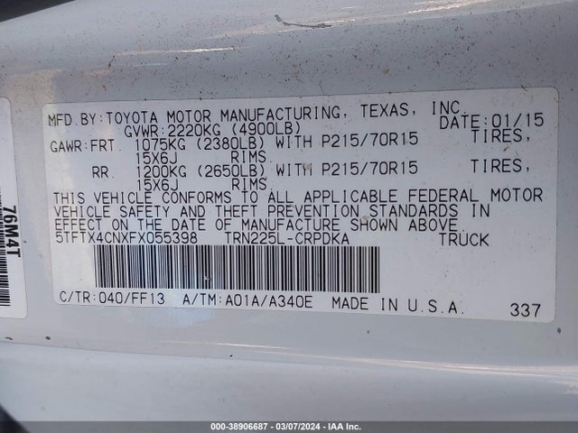 Toyota Tacoma 2015 5TFTX4CNXFX055398 Image 9