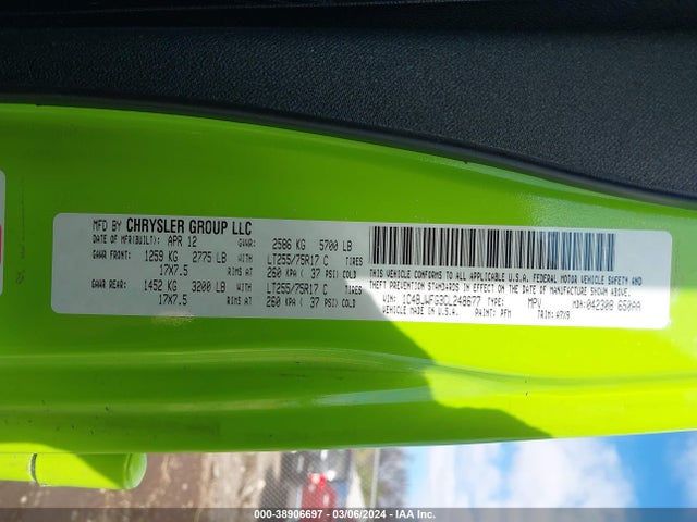38906697 :رقم المزاد ، 1C4BJWFG3CL248677 vin ، 2012 Jeep Wrangler Unlimited Rubicon مزاد بيع