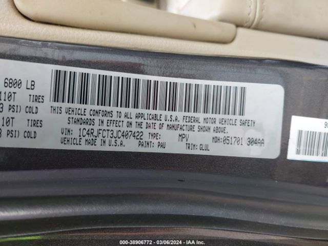 1C4RJFCT3JC407422 Jeep Grand Cherokee Overland 4x4