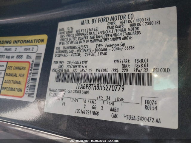 Ford Mustang Ecoboost 2017 1FA6P8TH8H5270779 Image 9