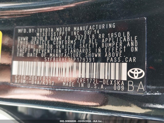 Toyota Corolla S Plus 2015 5YFBURHE1FP179391 Image 9