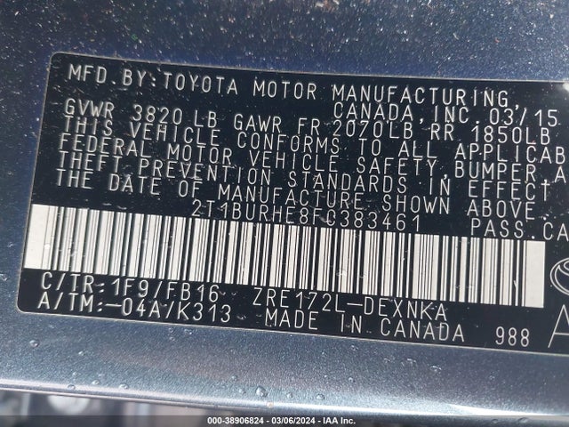 Toyota COROLLA LE 2015 2T1BURHE8FC383461 Image 9