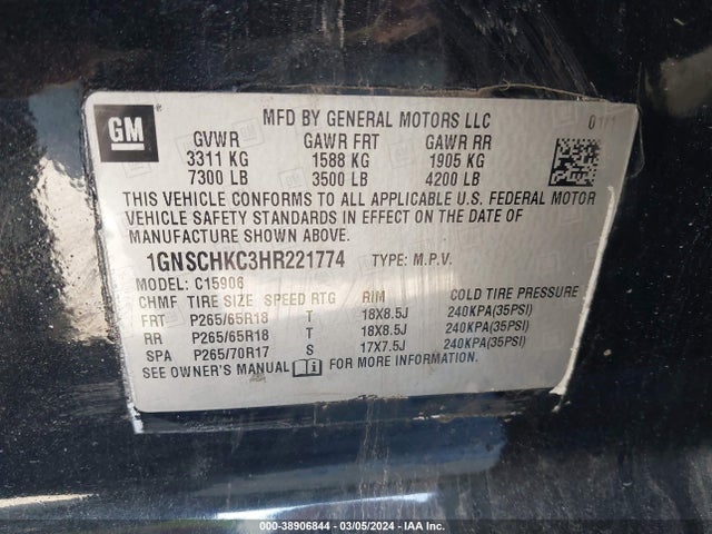 Chevrolet Suburban Lt 2017 1GNSCHKC3HR221774 Image 9