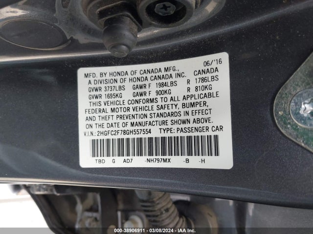 Honda CIVIC EX 2016 2HGFC2F78GH557554 Image 9