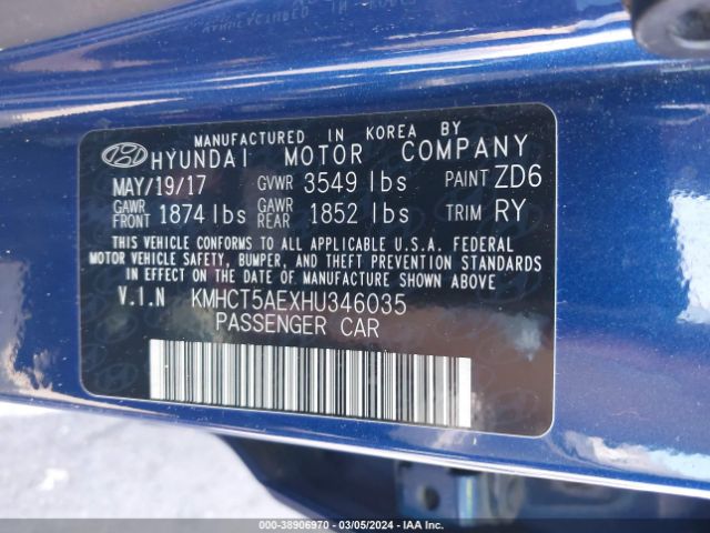 KMHCT5AEXHU346035 Hyundai ACCENT SE