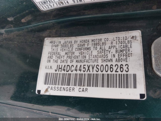 2000 ACURA INTEGRA LS VIN: JH4DC445XYS006263