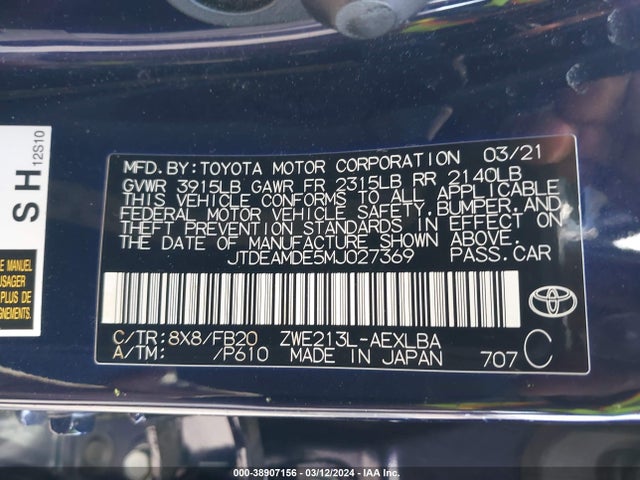 Toyota Corolla Hybrid Le 2021 JTDEAMDE5MJ027369 Image 9
