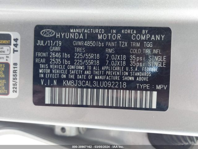 KM8J3CAL3LU092218 Hyundai TUCSON SEL