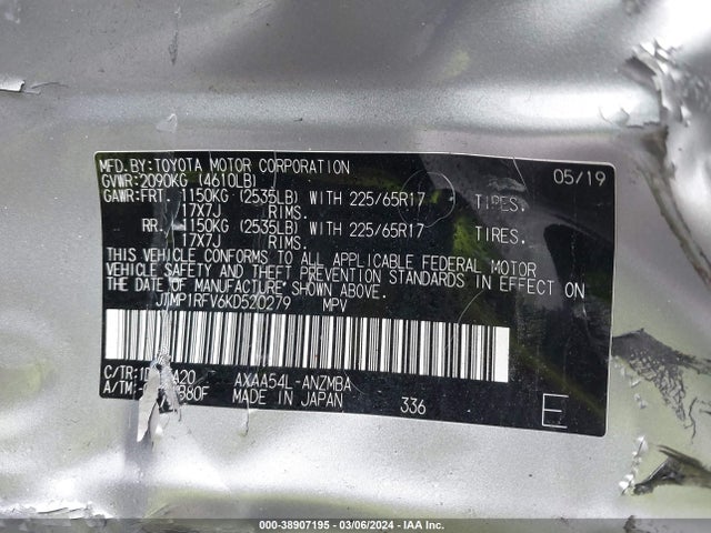 Toyota Rav4 Xle 2019 JTMP1RFV6KD520279 Image 9