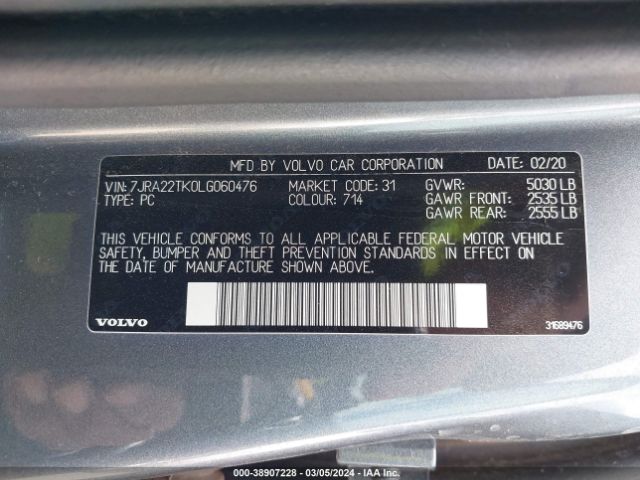 7JRA22TK0LG060476 Volvo S60 T6 Momentum