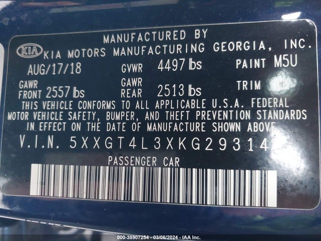 KIA Optima Lx 2019 5XXGT4L3XKG293149 Image 9