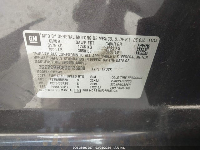 Chevrolet Silverado 1500 1lt 2016 3GCPCREC6GG133980 Image 9