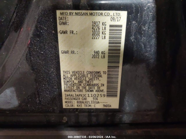 Nissan Altima 2.5 Sl 2018 1N4AL3APXJC110259 Image 9