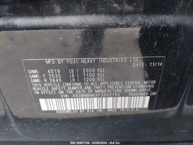 Subaru Legacy 2.5i Limited 2015 4S3BNBN6XF3032755 Image 9