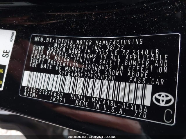 Toyota COROLLA LE 2023 5YFB4MDE7PP070380 Image 9