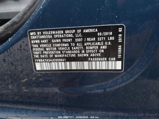 1VWBA7A34JC033541 Volkswagen Passat 2.0t Se