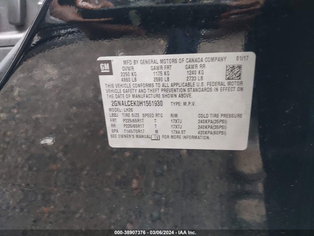 Chevrolet EQUINOX LT 2017 2GNALCEK0H1561930 Image 9