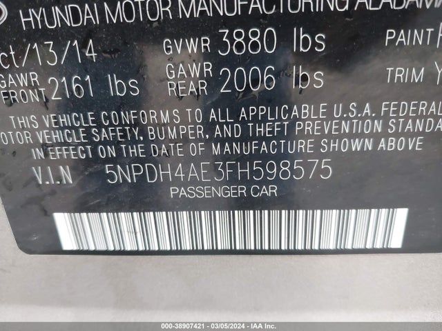 Hyundai ELANTRA SE 2015 5NPDH4AE3FH598575 Image 9