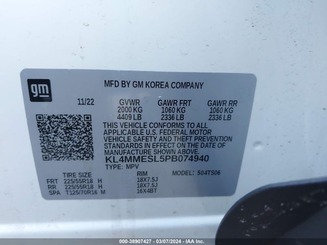 KL4MMESL5PB074940 Buick Encore Gx Select Awd