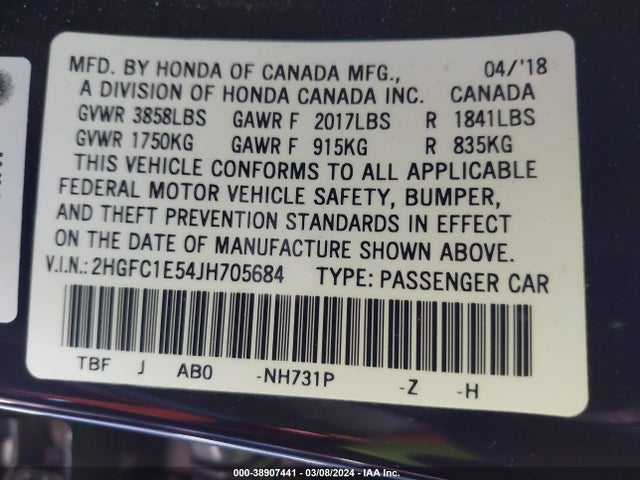 Honda CIVIC SI 2018 2HGFC1E54JH705684 Image 9