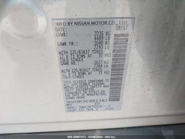 Nissan ROGUE SV 2017 5N1AT2MT2HC881382 Image 9