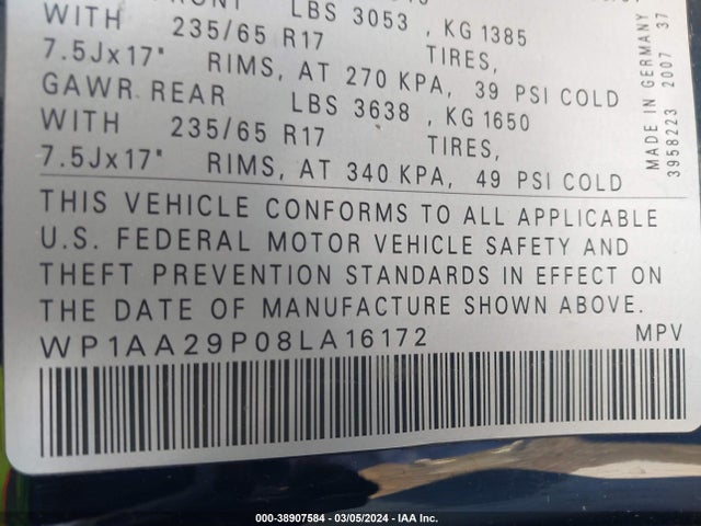 2008 PORSCHE CAYENNE WP1AA29P08LA16172 Photo 8